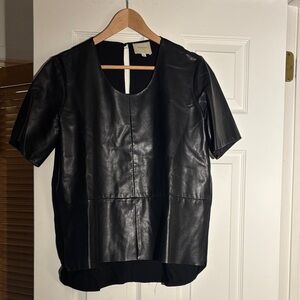 Mason Black Lambskin Short Sleeve Top